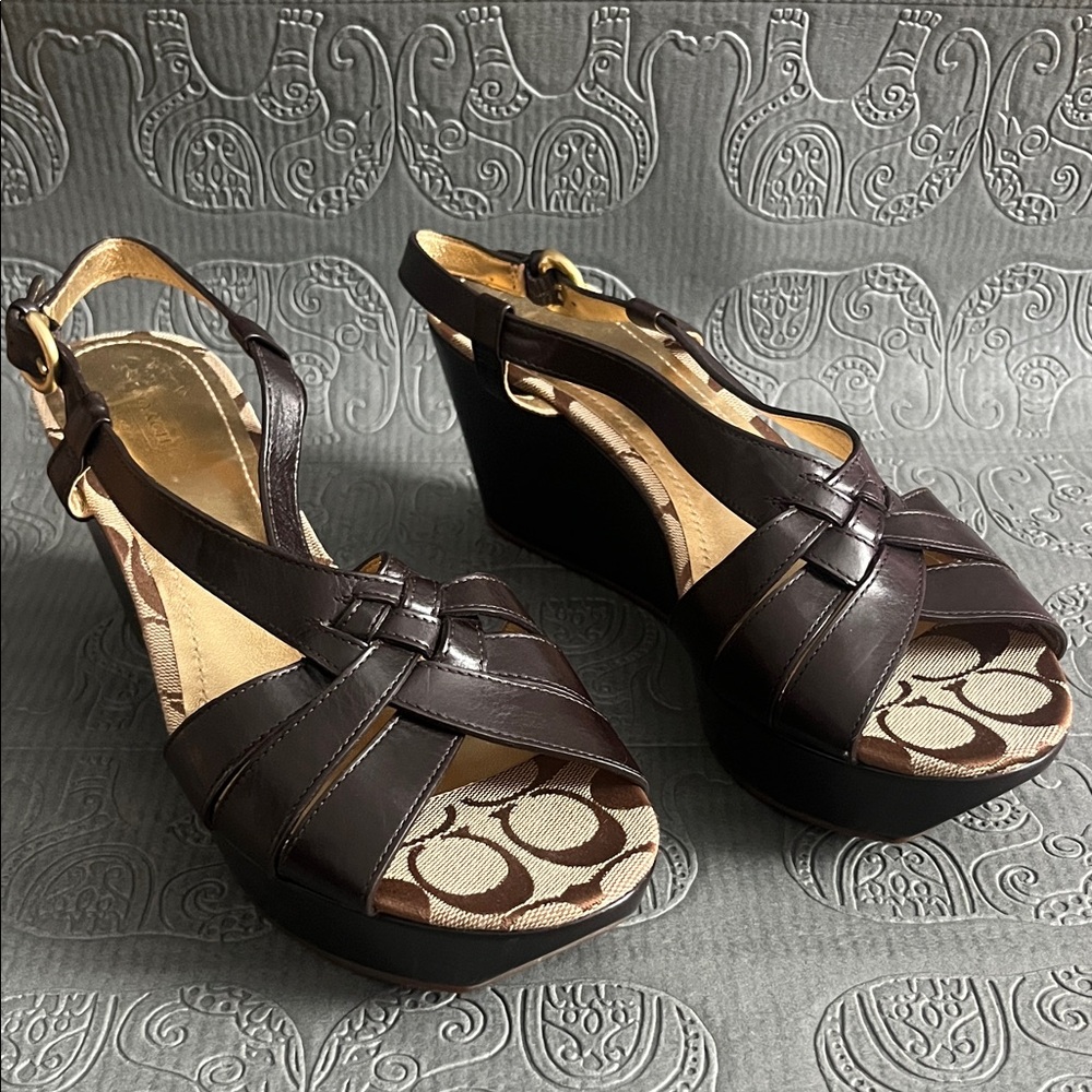 Coach Dark Brown Leather Women's Sandals - Picture 5 of 6
